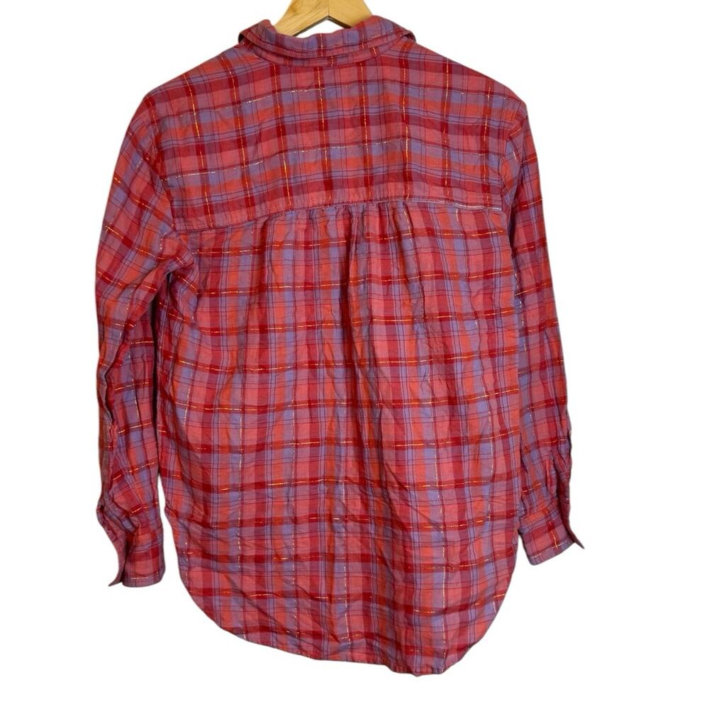 Seen Worn Kept Pink Plaid Hi-Lo Hem Button Front Shirt Blouse Size 4 Cotton - Picture 3 of 8